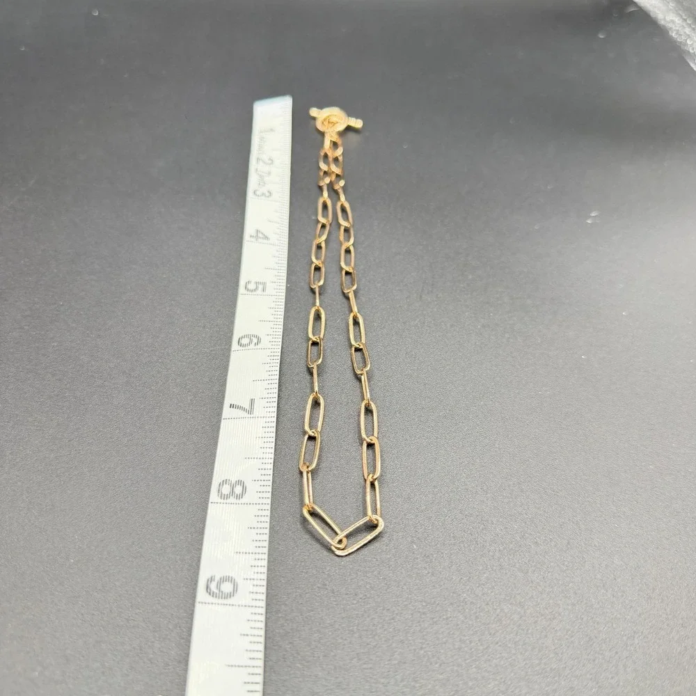 Rose Gold Tone Paperclip Chain Necklace Toggle Clasp Minimalist Modern Jewelry